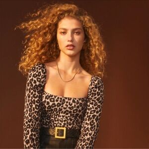 Leopard Print Square Neck Top